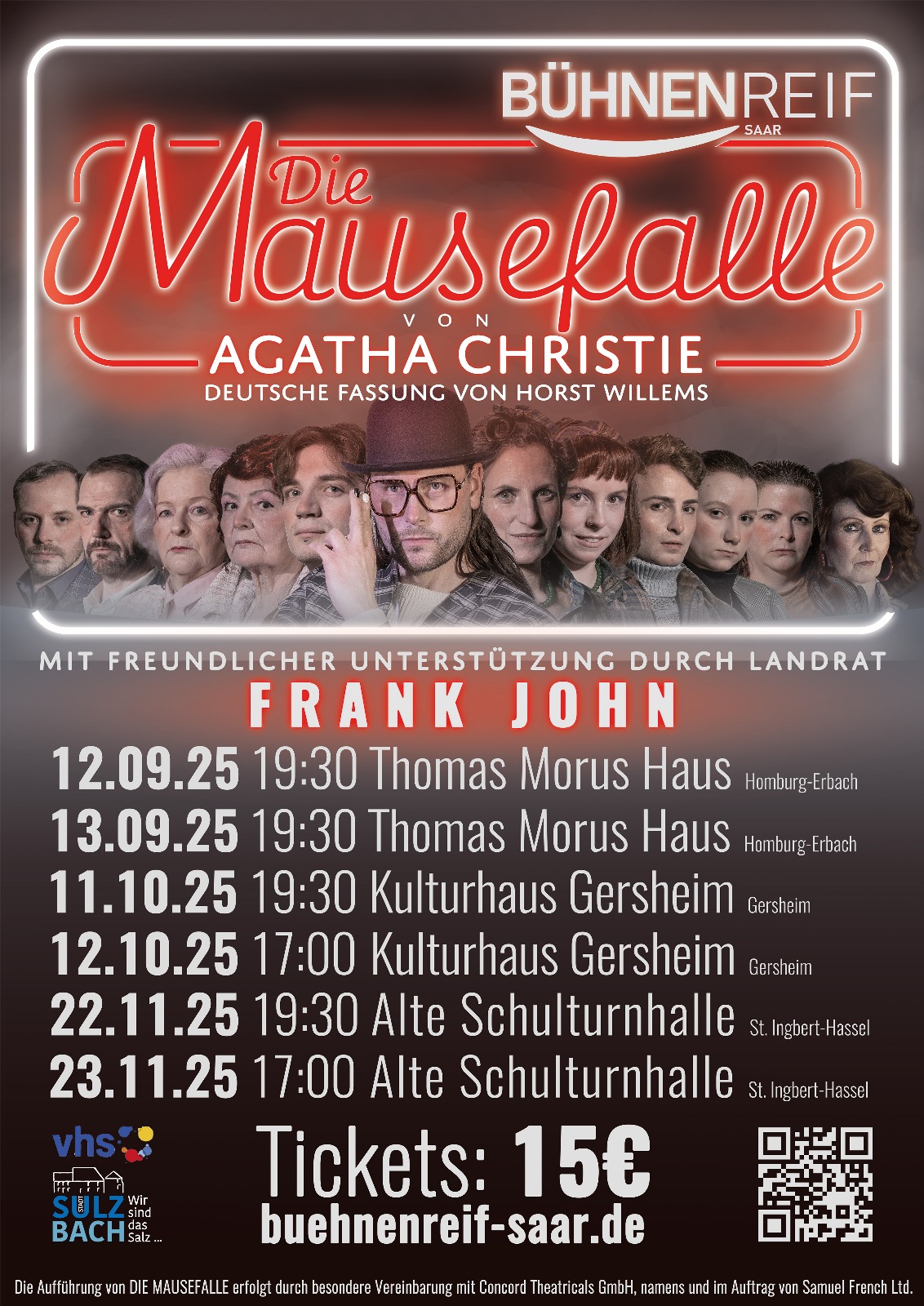 Mehr über den Artikel erfahren Bühnenreif Saar präsentiert „Die Mausefalle“ von Agatha Christie in Hassel (St. Ingbert)