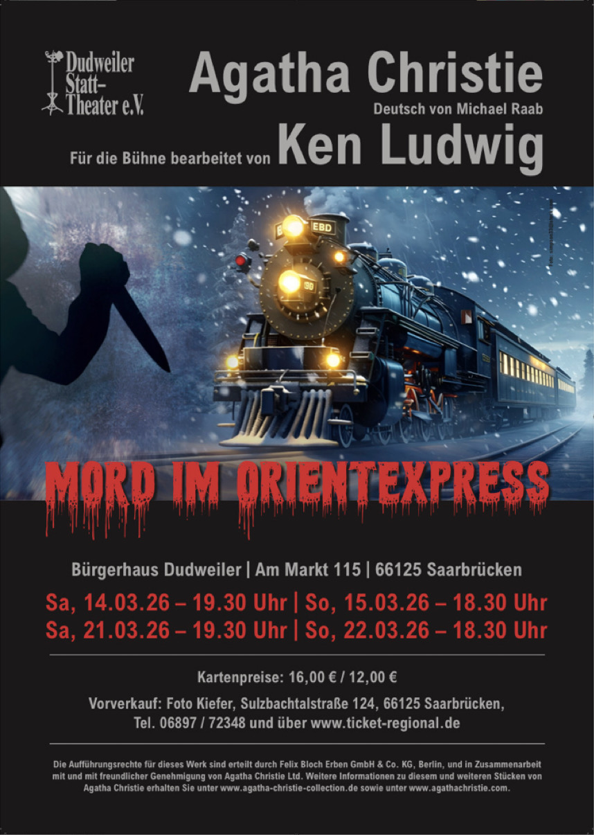 Mehr über den Artikel erfahren Das Dudweiler Statt-Theater präsentiert: Mord im Orientexpress von Agatha Christie